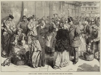 Entlastung von Paris, Verkäufer von Geflügel und Kaninchen, Szene in der Nähe der Rue Lafayette